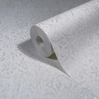 Ritus fehér alapon fémes gyöngyházfehér virág mintás tapéta 35530