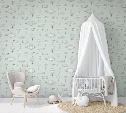 Kids Walls 45825 zold feher leghajo mintas gyerek tapeta szobabelso - Tapéta webáruház - https://webtapeta.eu