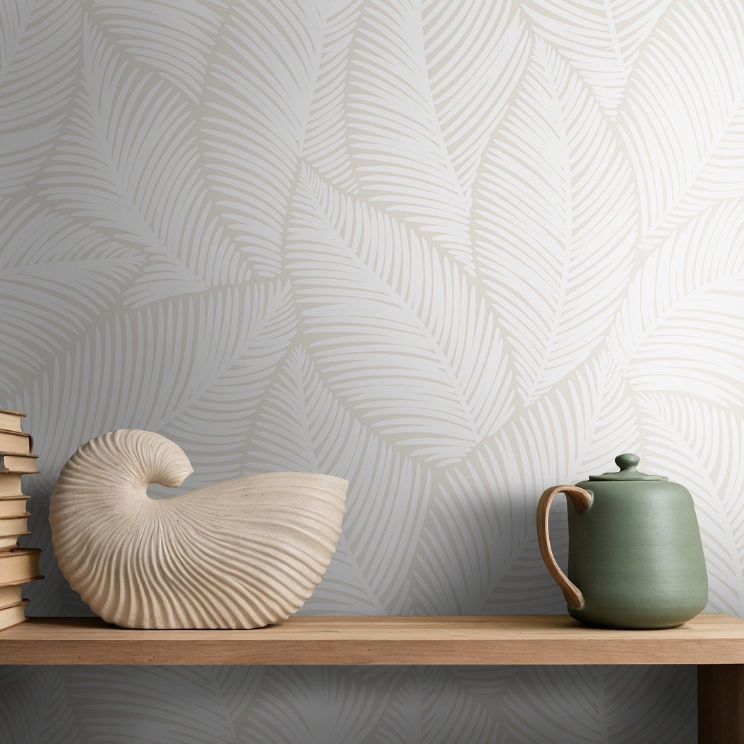 Bezs feher level mindtas modern tapeta 88977 - Bézs - Bézs, fehér levél mintás modern tapéta 88977