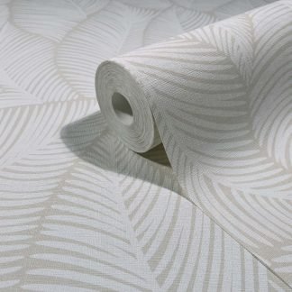 Bézs, fehér levél mintás modern tapéta 88977