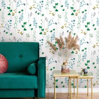 Letisztult virágos vintage dekor tapéta zöld, kék színben 88966 Marburg Fresh Up