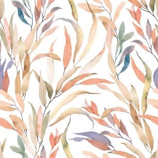 Levél mintás design tapéta barna, fehér színvilágban 88962