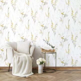 Virágmintás vinyl tapéta sárga színekkel 88923