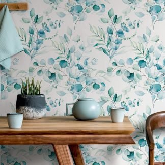 Kék levél mintás vinyl dekor tapéta 88973