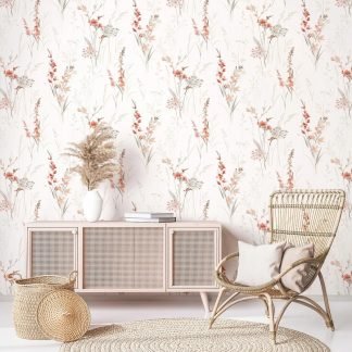 Virágmintás vinyl tapéta narancs, piros színekkel 88922